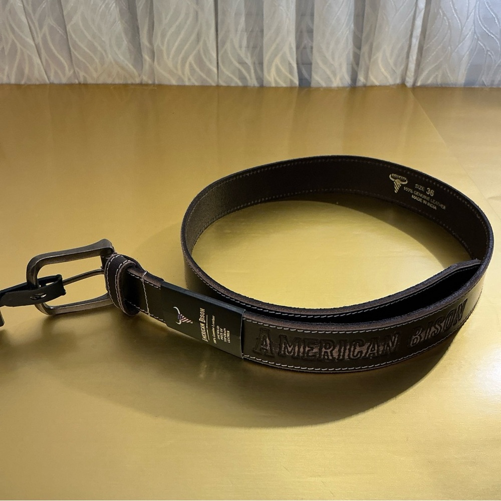 American Bison Men’s Brown Leather Belt Size 36